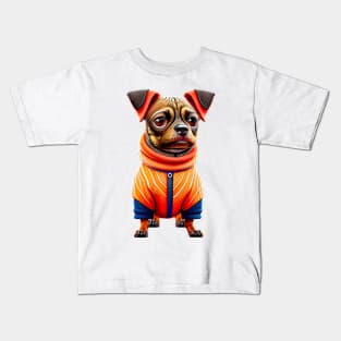 Snuggly Dachshund in a Cozy Salmon Sweater Kids T-Shirt